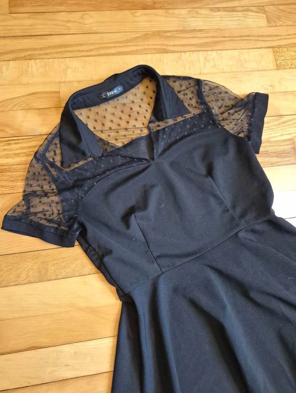 Shein Sheer Yoke Black Fit & Flare Dress - Picture 4 of 11